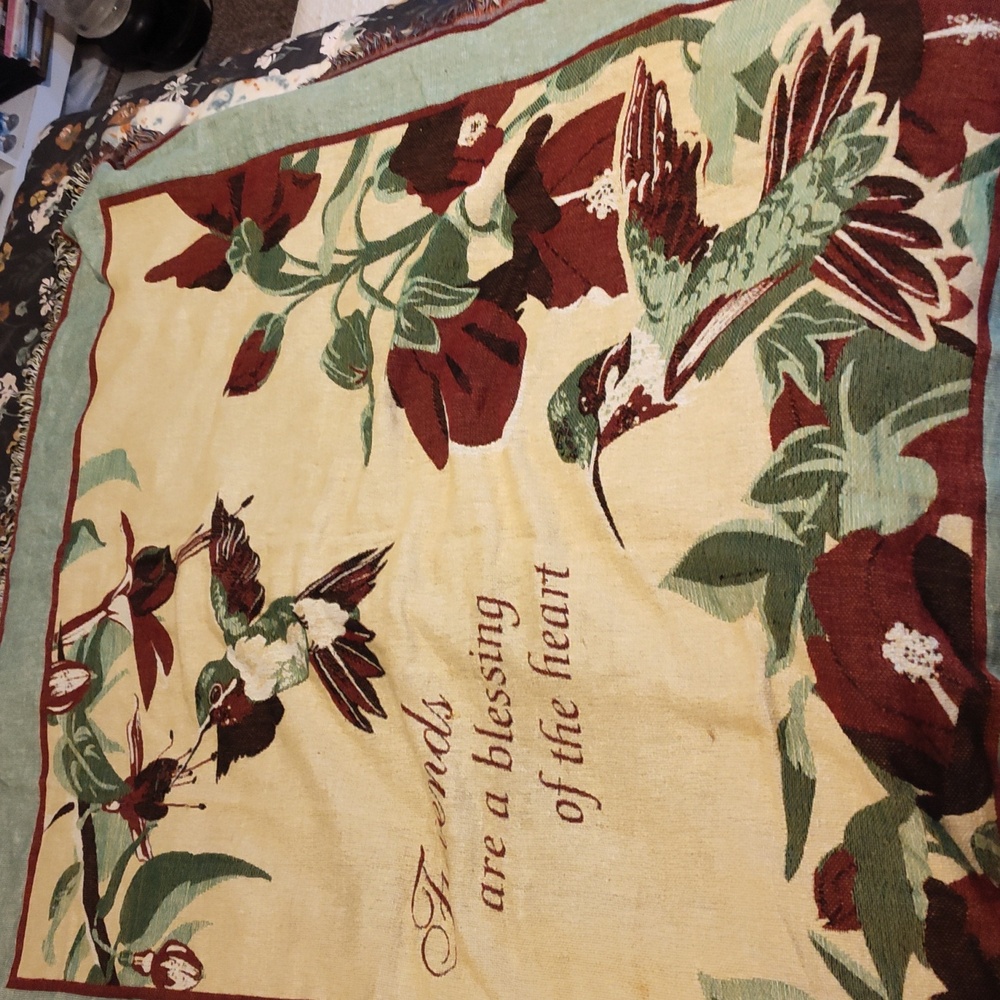 BPC9- Hummingbird Tapestry Throw "Friends are a blessing of the heart"